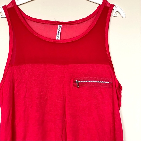 Red Tank Top with Zippered Pocket and Mesh Accents - Picture 2 of 3